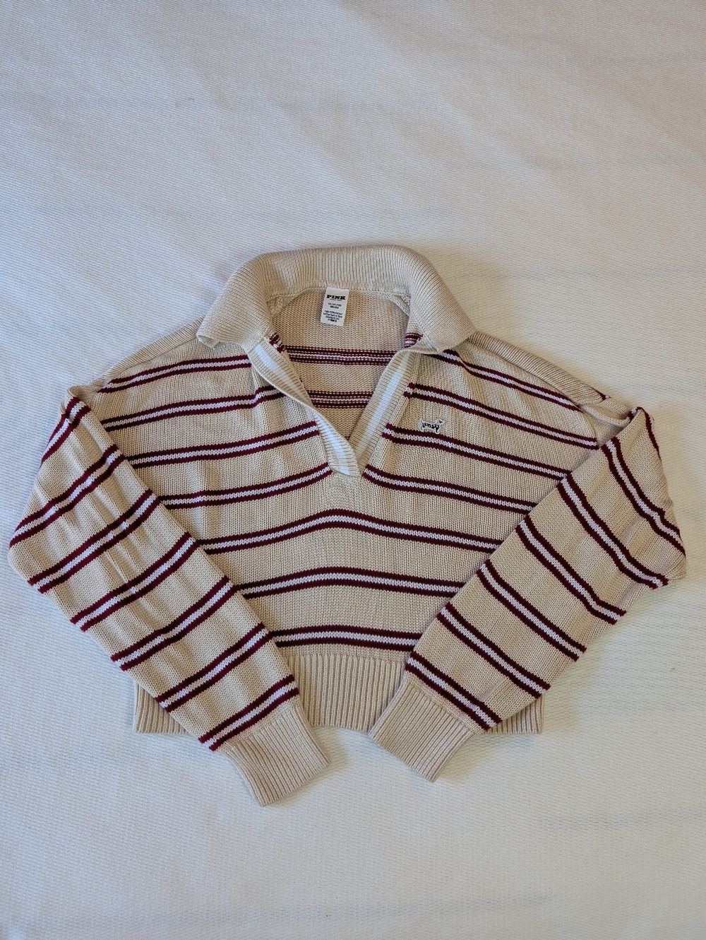 PINK Victoria's Secret Cambridge Knit Prep Polo Sweater Striped